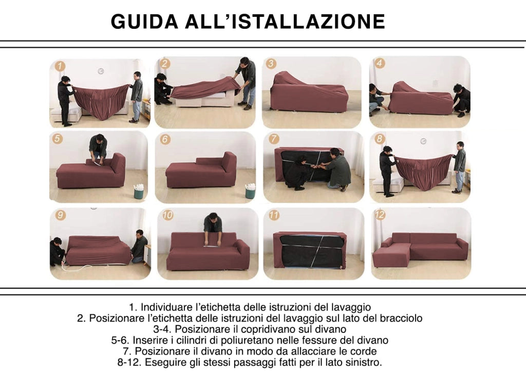 Copridivano Antimacchia Elasticizzato Divano Penisola Angolare Componibile Fantasy - 1+3 - Bordeaux