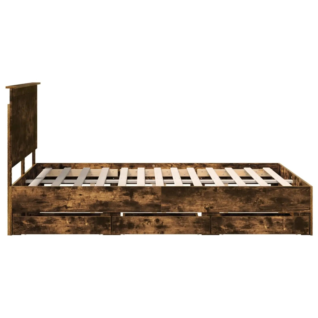 Letto matrimoniale | Letto per adulti | Struttura del letto con cassetto Rovere fum¨¦ 135 x 190 cm