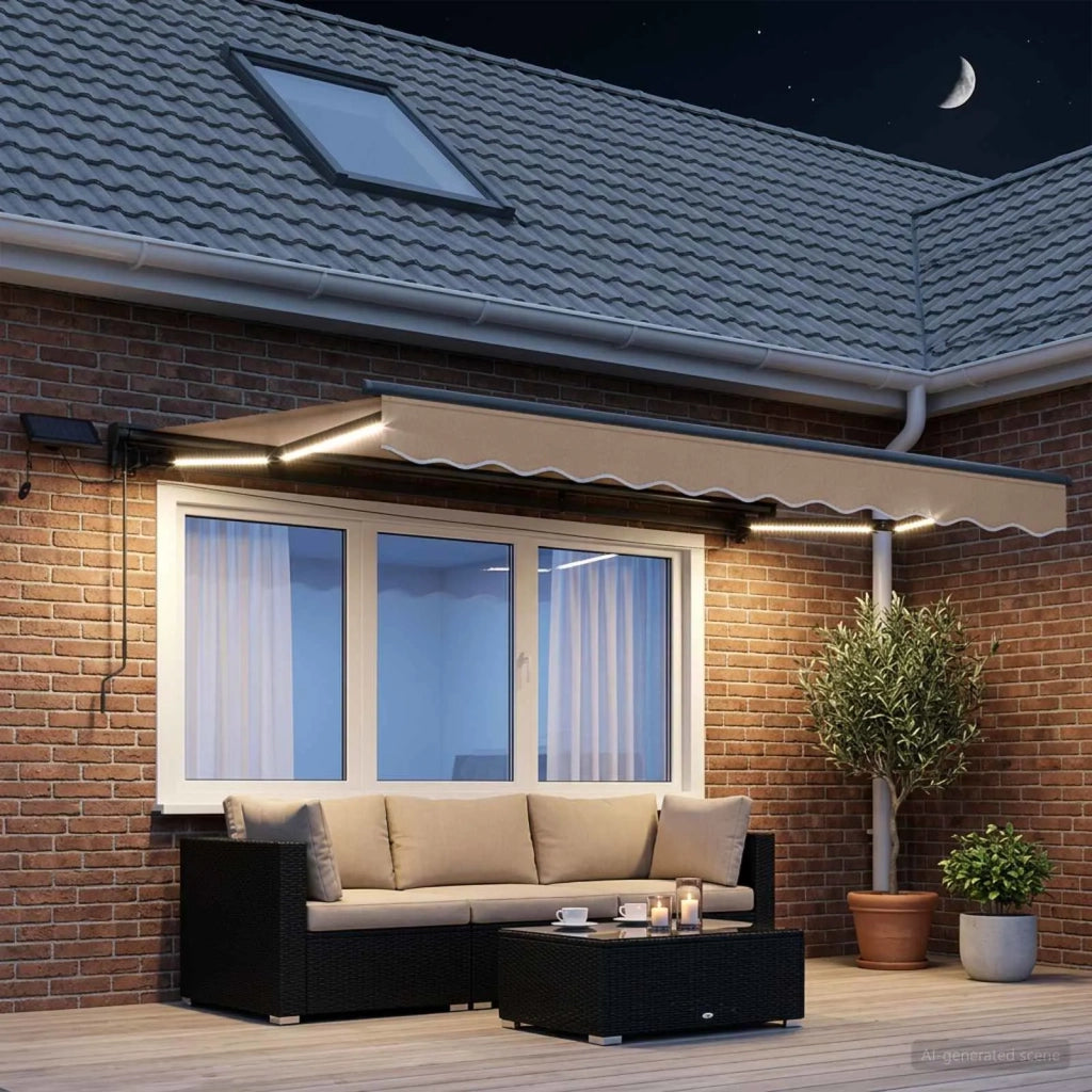 Cornice per Tenda Manuale con LED Tortora 5 x 3 m 3426398