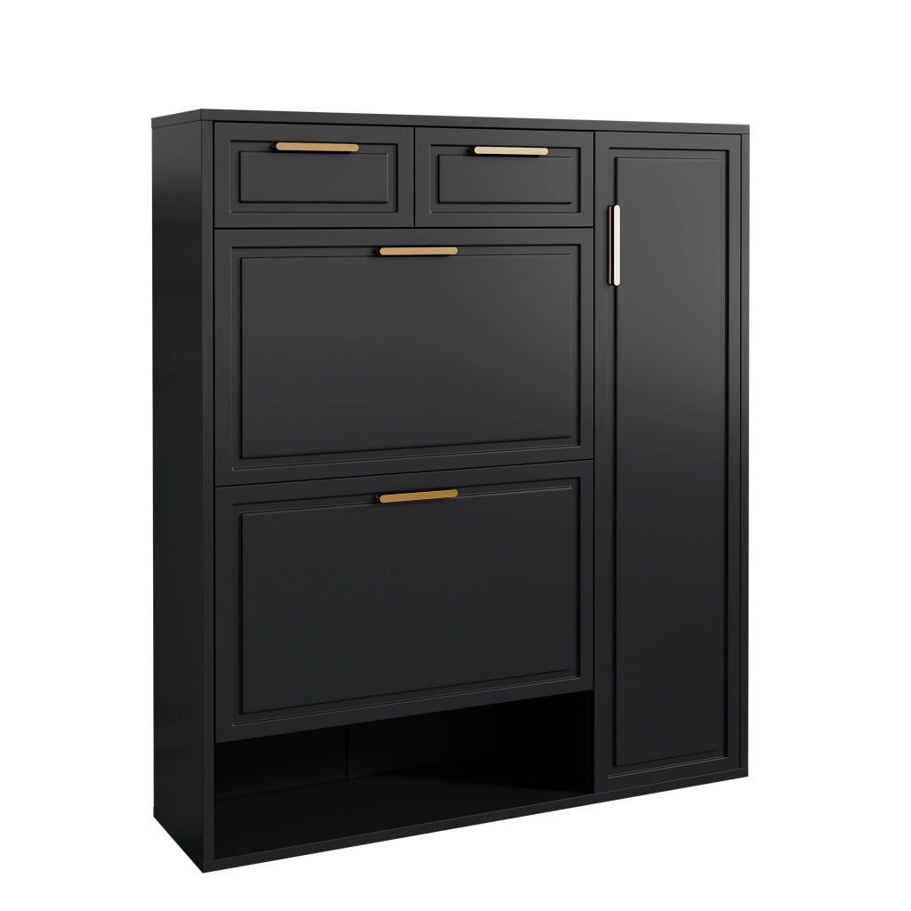 Scarpiera Moderna con Cassetti, Ante e Ripiani ¨C MINIMAL ¨C Nero, 95x24x107