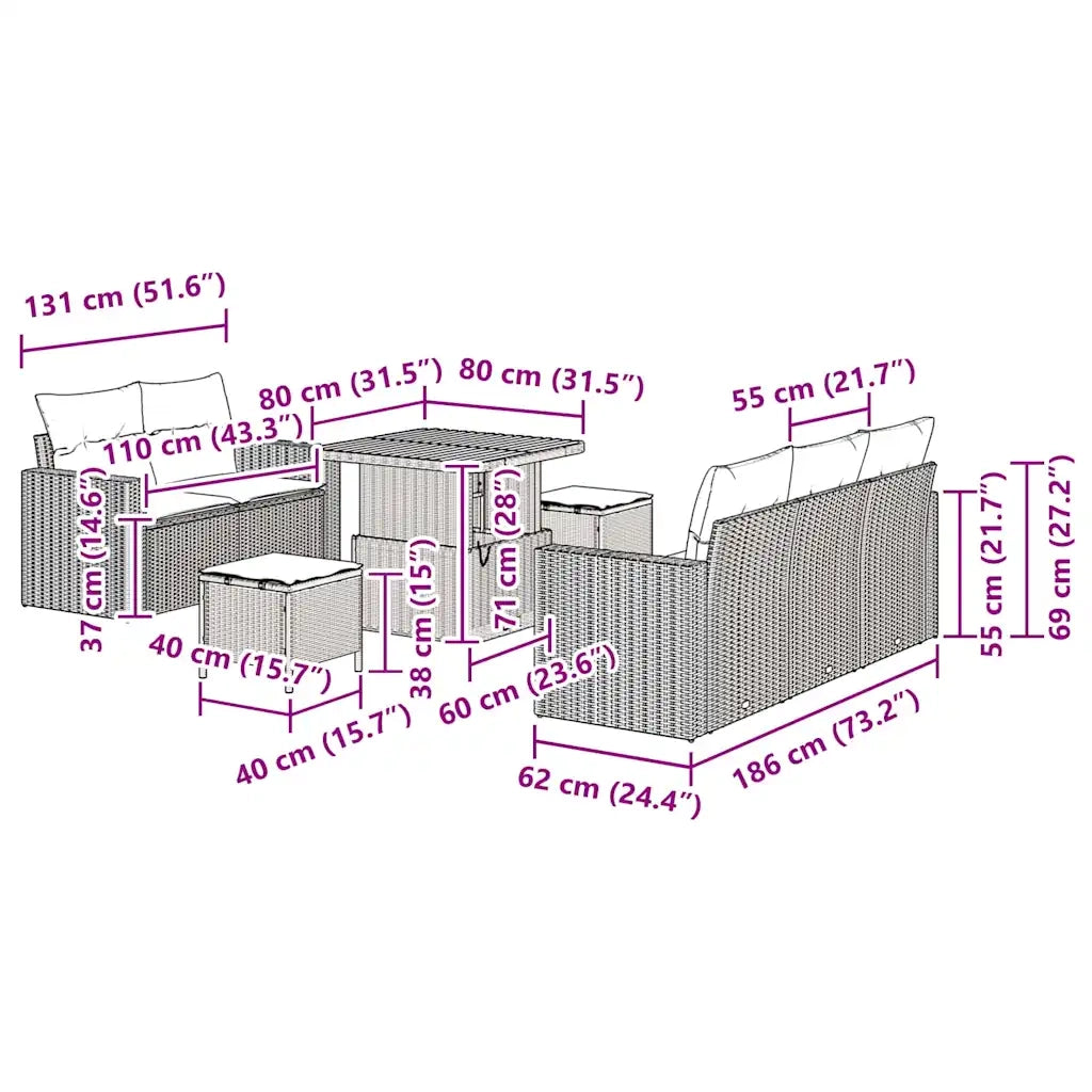 Set Divano da Giardino con cuscino 8 pcs Grigio polyrattan 3361558