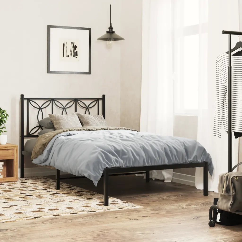 Letto singolo | Letto per adulti | Giroletto con Testiera Metallo Nero 100x200 cm
