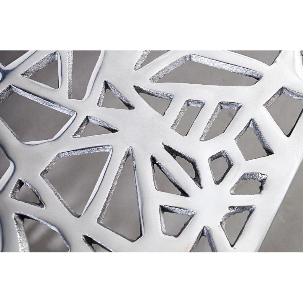 Tavolino basso METRIX quadrato 60 cm – Tavolino basso design in alluminio argentato con motivi geometrici
