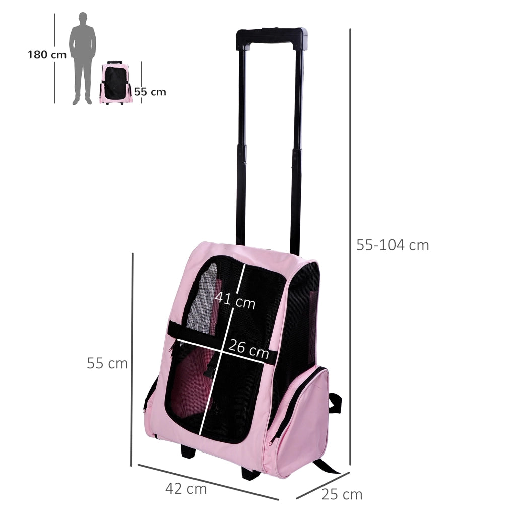 Zaino Trolley 2 in 1 per Animali Domestici ¨C Xylo ¨C Rosa, 42x25x55 cm, con Ruote e Manico Telescopico