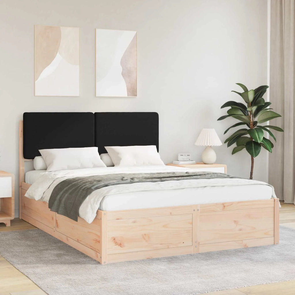 Letto con Testiera Rivestita-Struttura Letto con Testiera Nero 135 x 190 cm Pino massello 675687