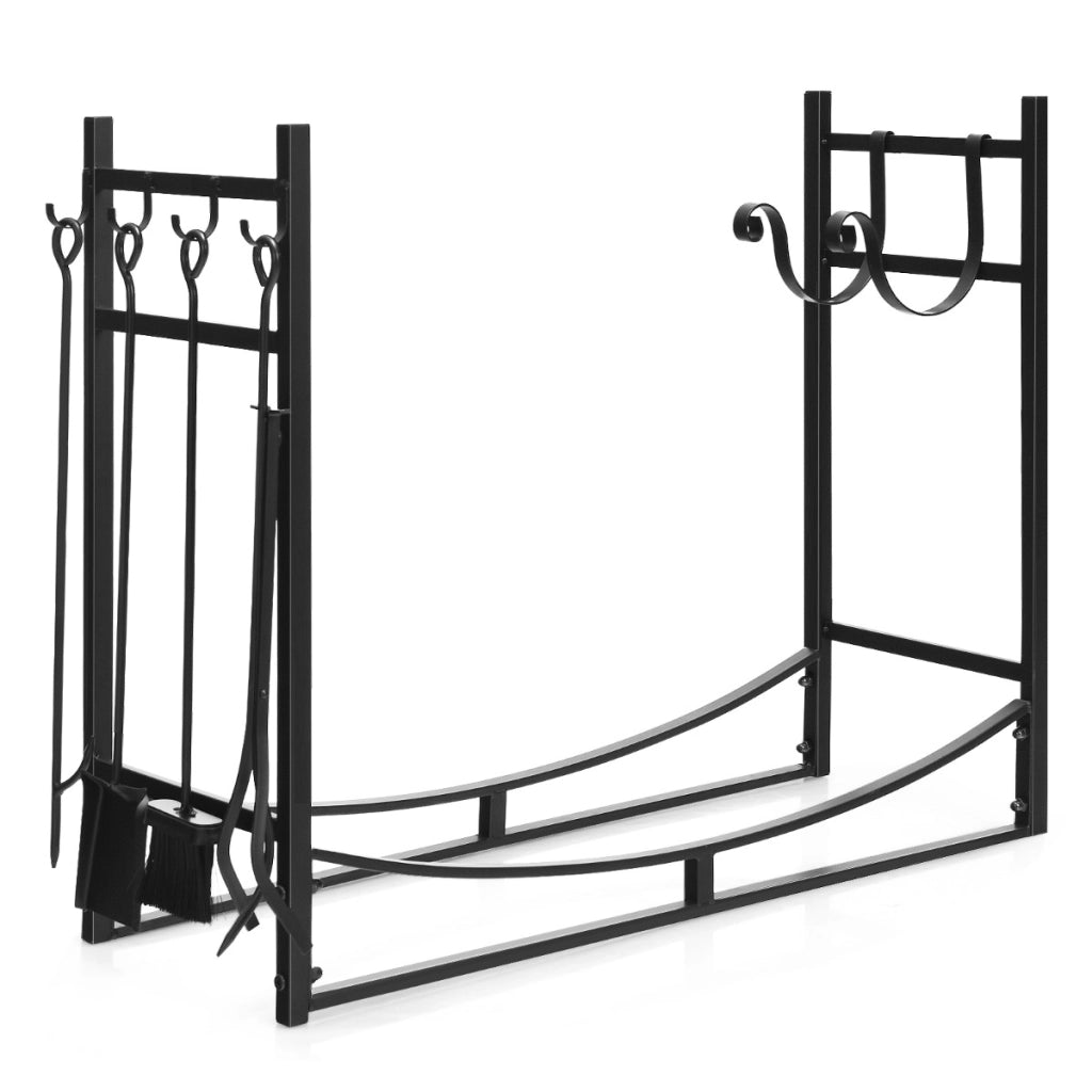 Porta legna da ardere e set di attrezzi per uso intensivo, Organizzatore per la conservazione di legno 91x33x76cm-Accessori caminetti e stufe a legna