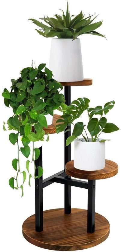 Pianta a 3 livelli, supporto per piante metallico in legno per esposizione interna esterna, display per vasi, standard per angoli, soggiorno, balcone, giardino, terrazza (3 livelli nero)