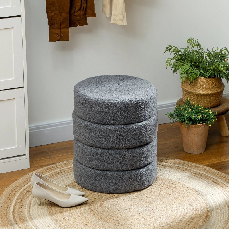 Pouf Rotondo Reposapiedi in Poliestere con Pattini Protettivi, Grigio Scuro