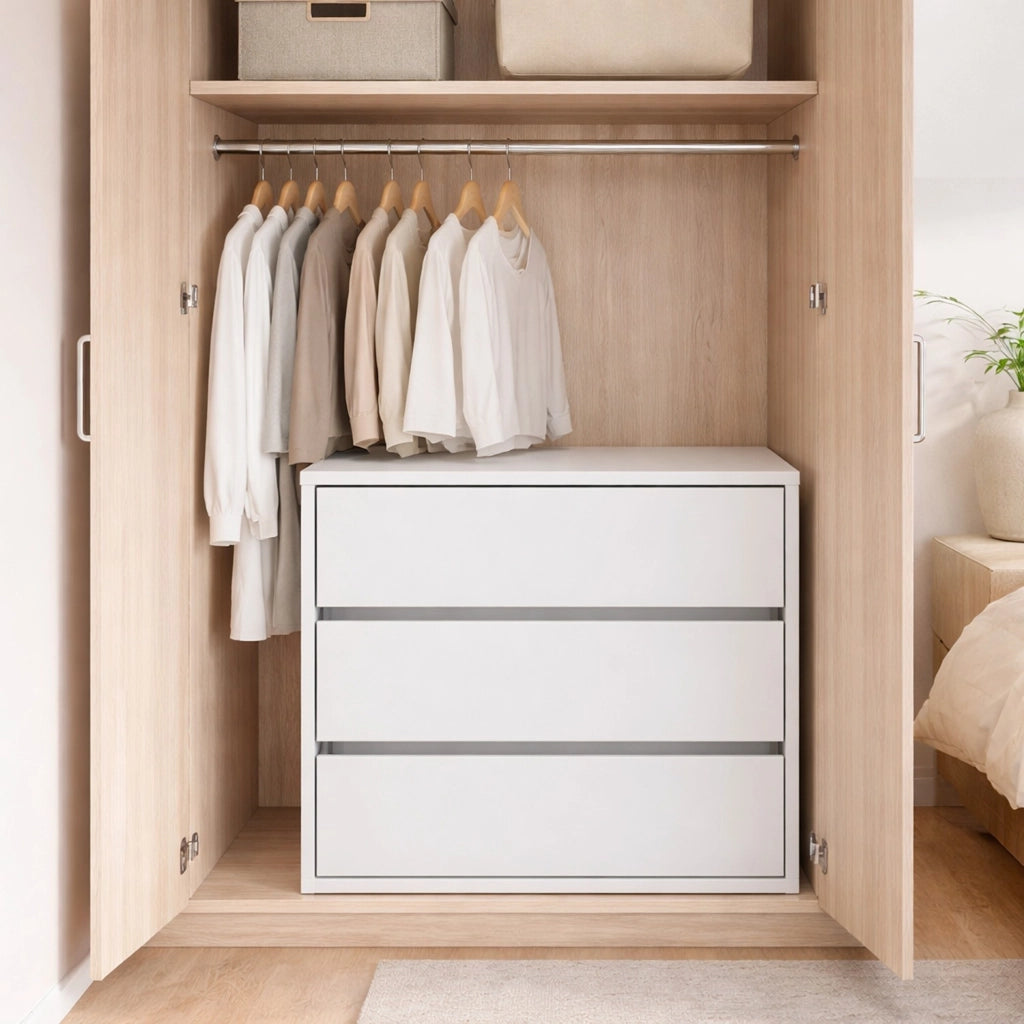 Cassettiera Con 3 Cassetti E Guide Metalliche Salvaspazio Compatta Per Camera Da Letto Guardaroba Cabina Armadio Stile Moderno Minimal 60 x 57 x 44 Cm Colore Bianco