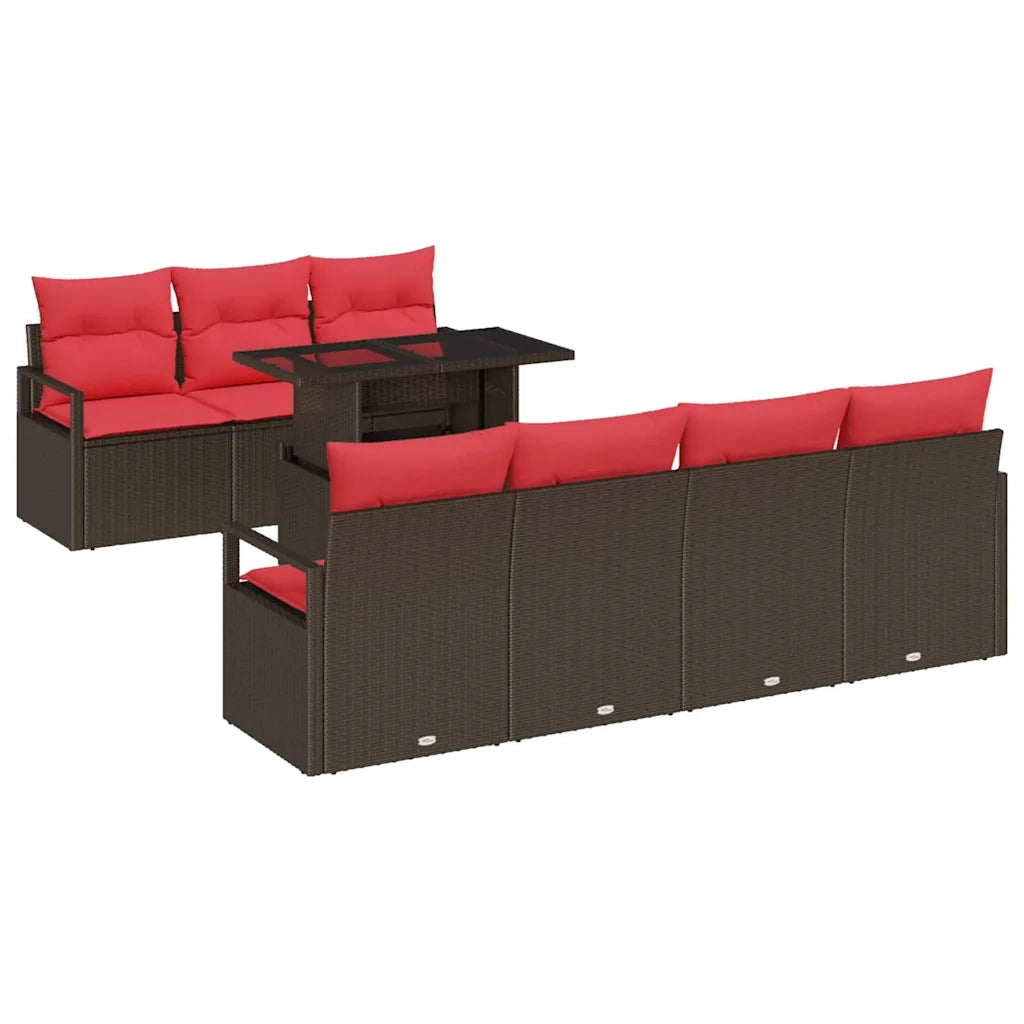 Set Divano da Giardino 8 pcs Marrone e Rosso polyrattan 3348770