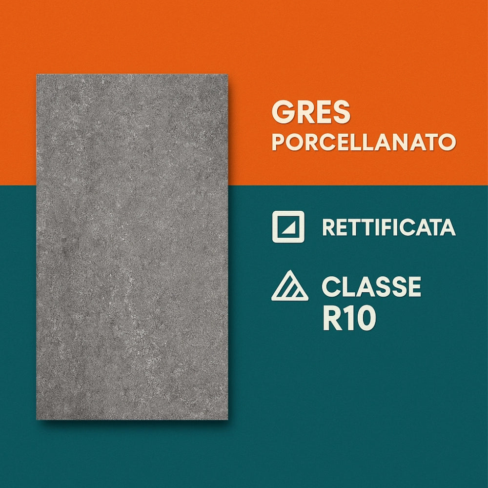 Piastrella gres porcellanato rettificata quarz antracite r10 30x60 cm *** misura 10,80 m2, confezione 1