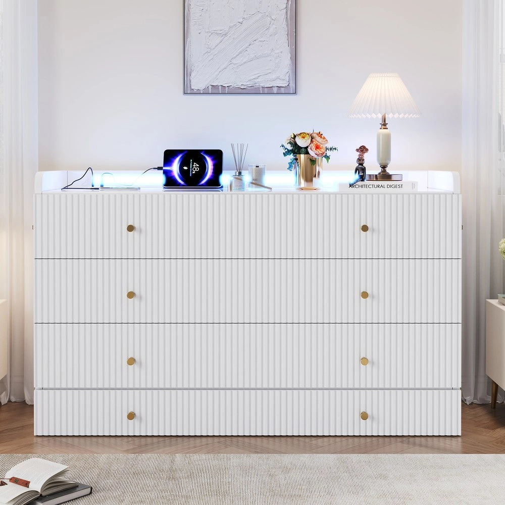Letto a Scomparsa con Cassetti, LED e Presa USB ¨C Xylo ¨C Bianco Lucido 140x200
