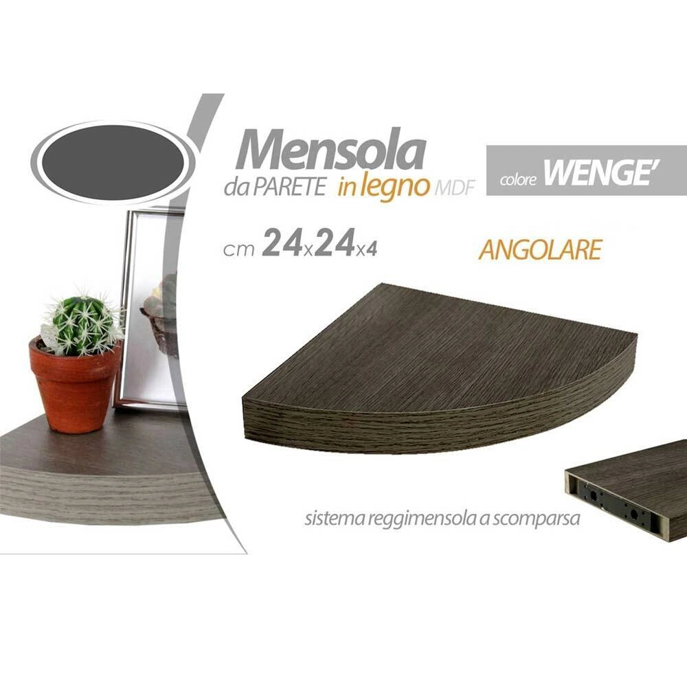 Mensola Parete Angolare Scaffale Ripiano ad Angolo in Legno MDF Wenghe 24x4cm