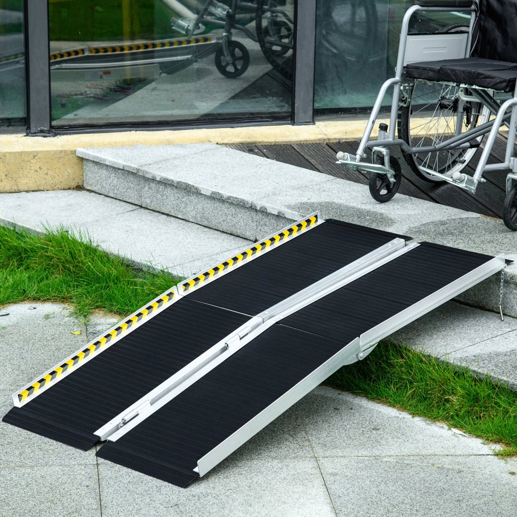Rampa per Sedia a Rotelle Pieghevole e Antiscivolo 152x73 cm Capacità 272 kg in Alluminio