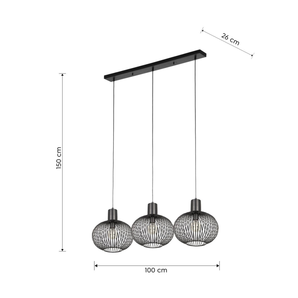 Lampada a sospensione loft nera metallo Gila Trio 3xE27
