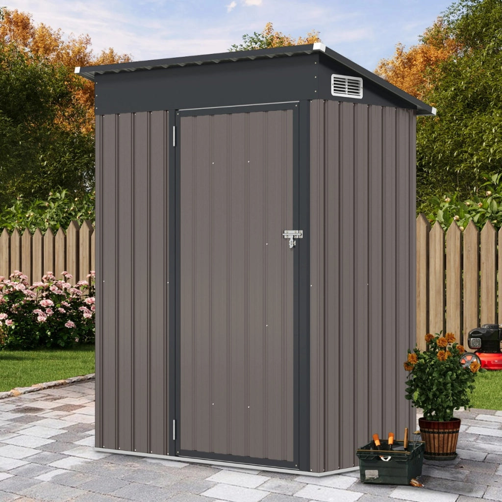 Casetta da giardino con design a tetto inclinato venti d'aria, Capanno da esterno 150x90,5x185cm Grigio