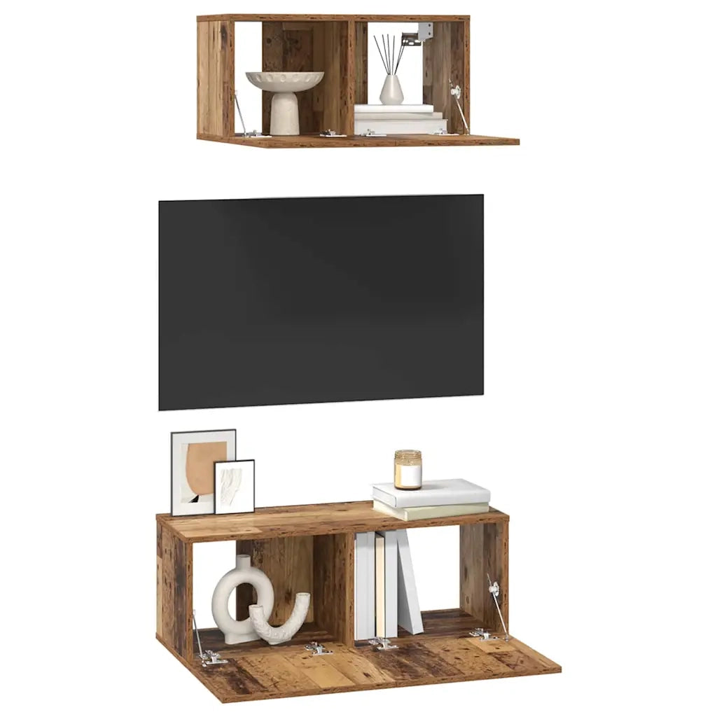 Set mobile TV 2 pz-Set di 2 Credenza per TV Legno vecchio Legno multistrato 761172