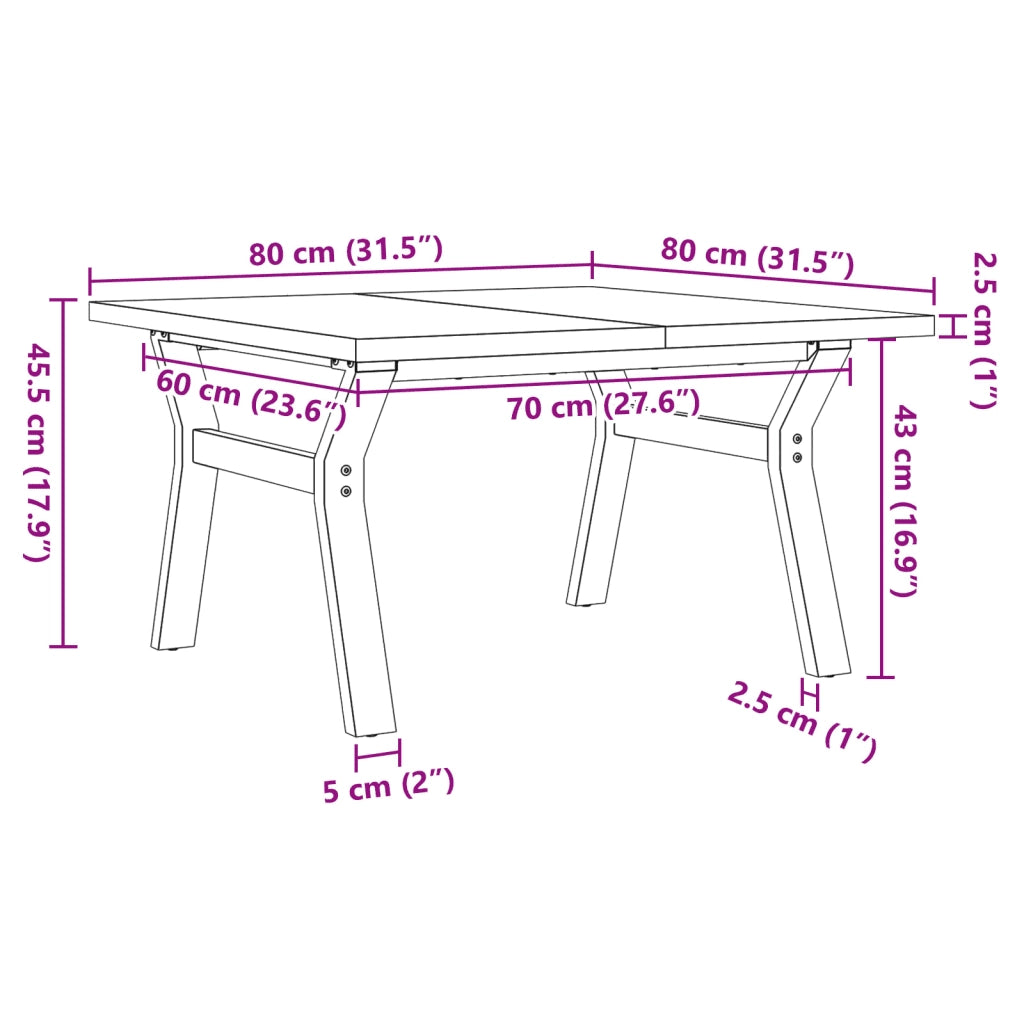 Tavolino Salotto Telaio a Y 80x80x45,5cm Legno Pino e Acciaio 3282773