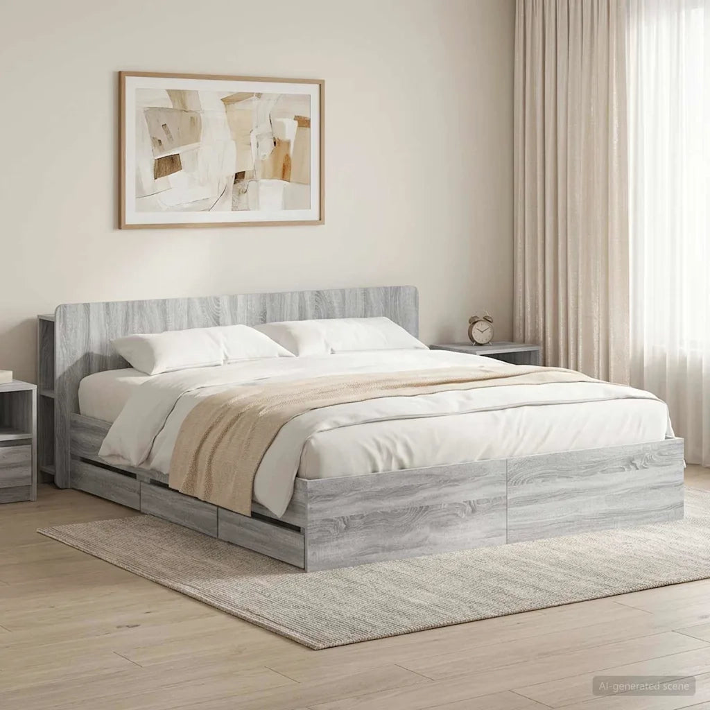 Letto matrimoniale | Letto per adulti | Telaio del letto con storage Sonoma grigio 180 x 200 cm