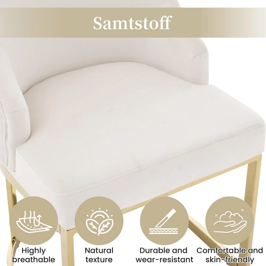 Sedia da sala da pranzo set da 2 in velluto con schienale trapuntato e gambe metalliche beige e oro