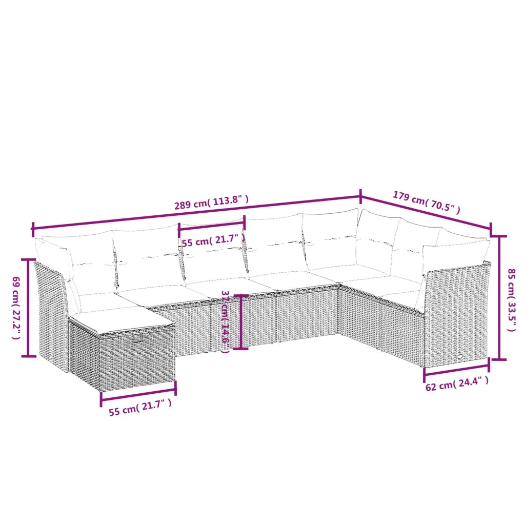 Set Divano da Giardino 8 pz con Cuscini Beige Misto Polyrattan 3263275