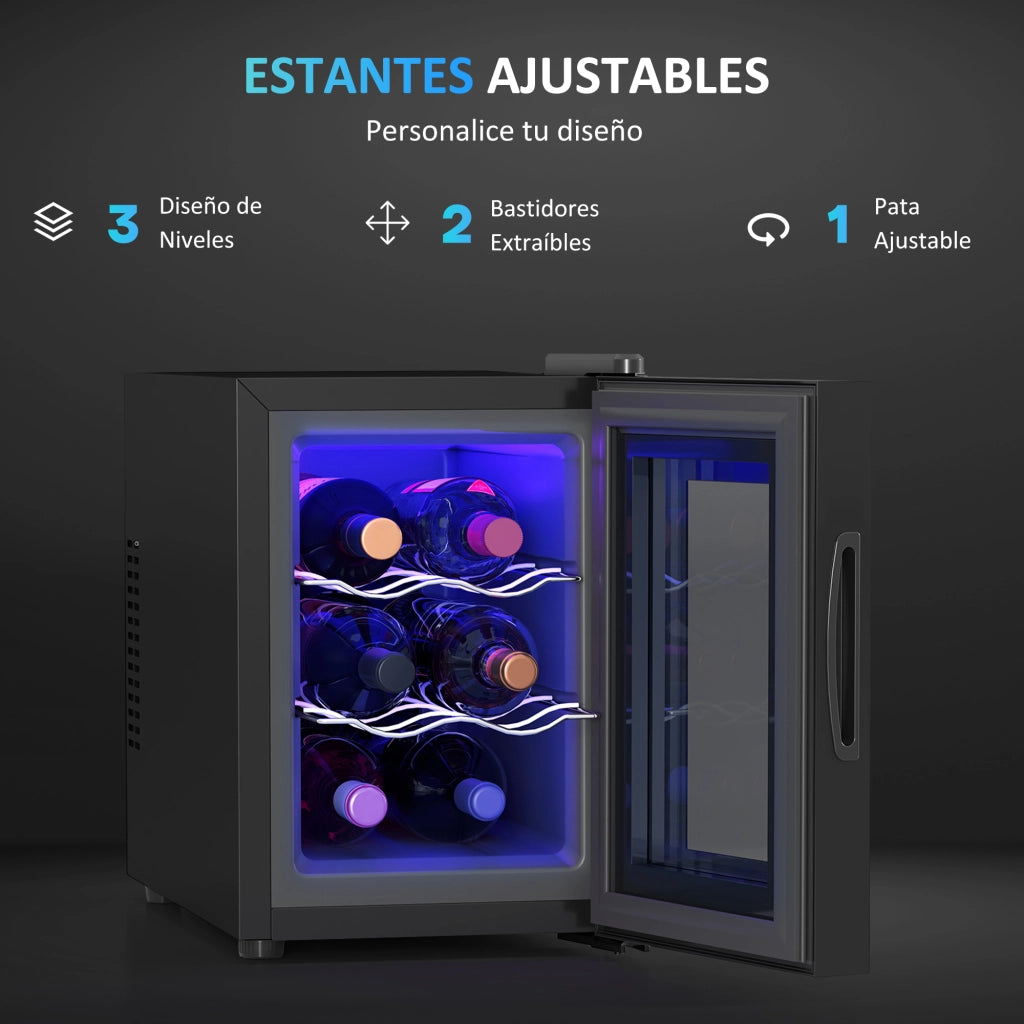 Cantinetta per Vino 6 Bottiglie 17L con LED e Temperatura Regolabile ¨C Zephmum ¨C Nero