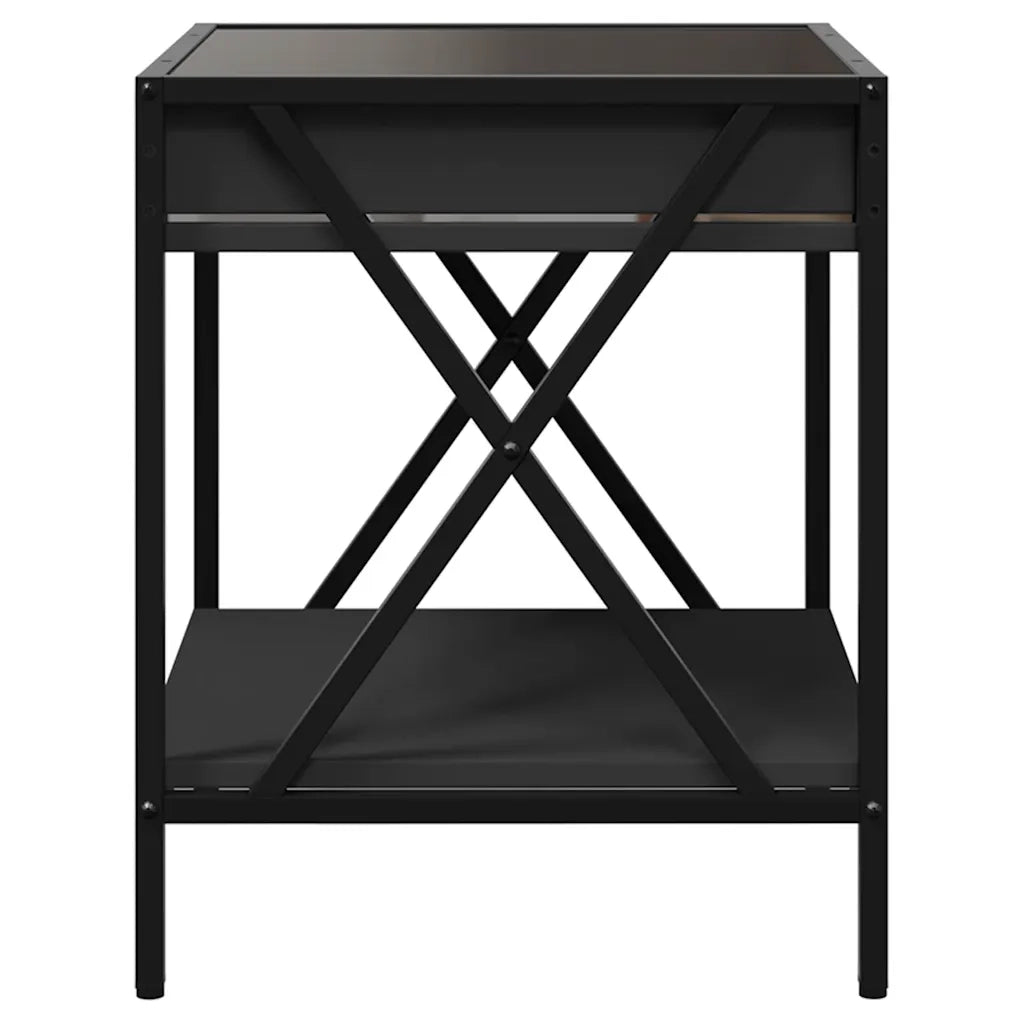 Comodino | Armadio da Notte | Mobiletto da notte con LED Infinity Nero 40x40x49 cm