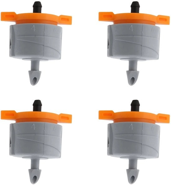 Regolatore di Flusso 1-10 L/H Regolabile - Sistema di Gocce Micro - Progetto di Risparmio Idrico - Sostituzione Perfetta - 4 Pezzi - Compatibile con Tubi da 4-6 mm - Regolatore di Flusso