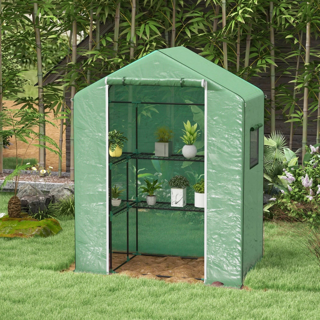 Serra da Giardino con Porta Finestre e Ripiani a 2 Livelli ¨C Xylo ¨C 140x73x190 cm Verde
