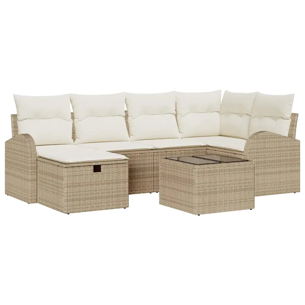 Set Divano da Giardino con cuscino 7 pcs Beige Poly Rattan