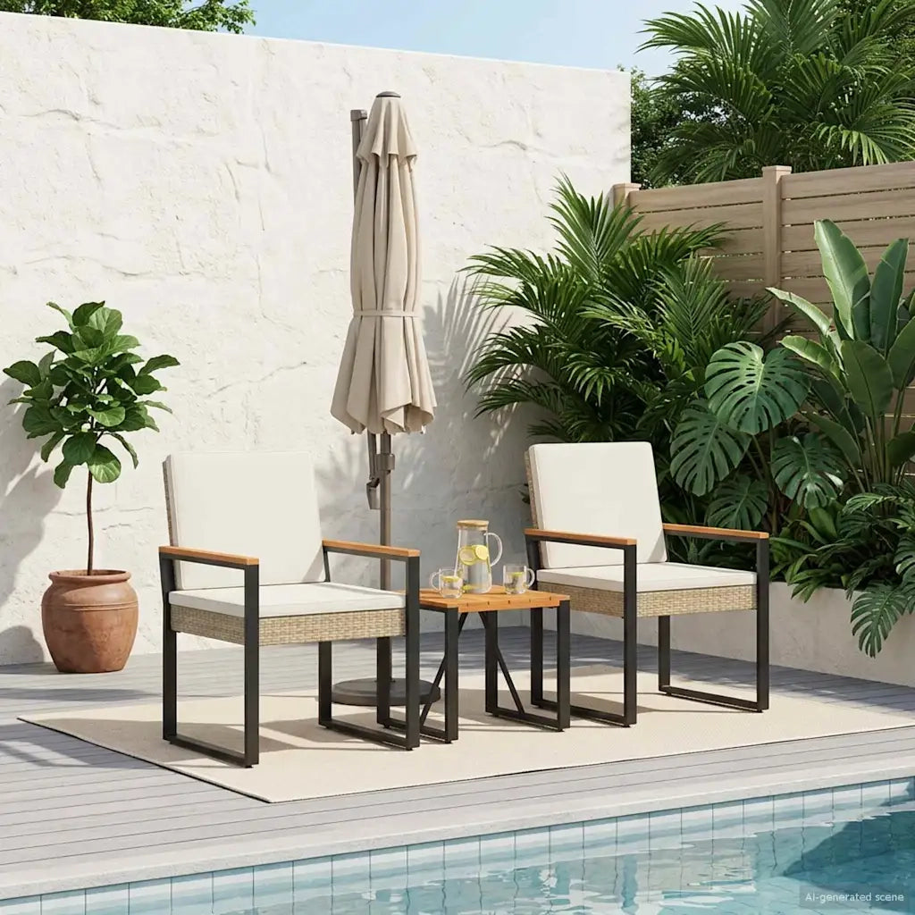 Set Mobili da Esterno 3 pz | Set Salotto da Giardino Beige e Bianco Crema polyrattan
