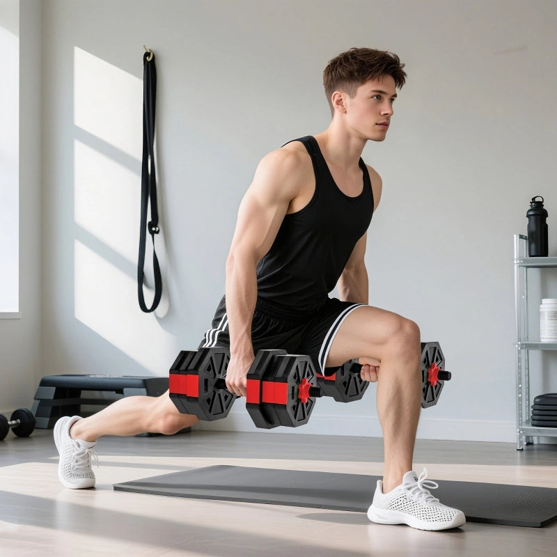 Set di manubri 4 in 1: manubri e bilancieri regolabili da 20 kg per l'allenamento di forza a casa