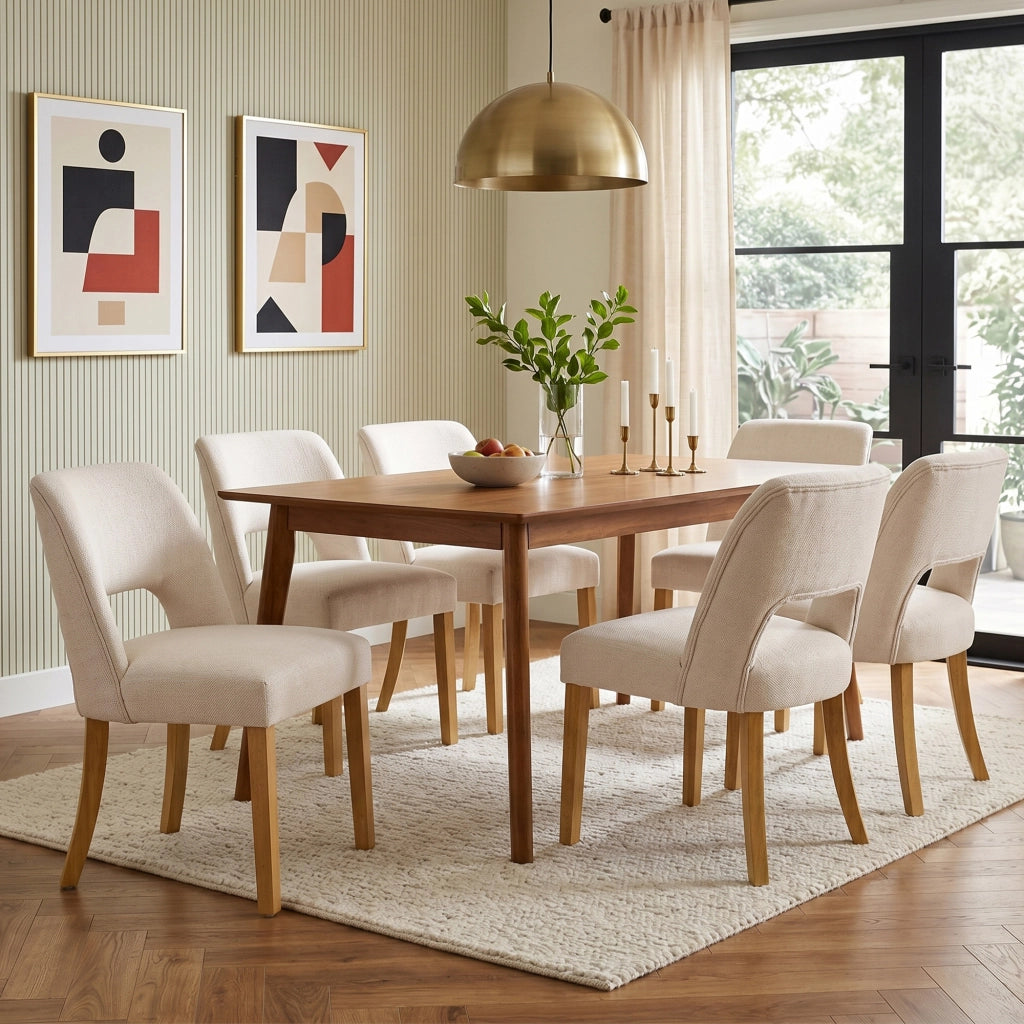 6 sedie da pranzo comode e traspiranti adatte per sala da pranzo soggiorno caffè ecc. stile moderno tessuto di lino gambe in legno massiccio beige