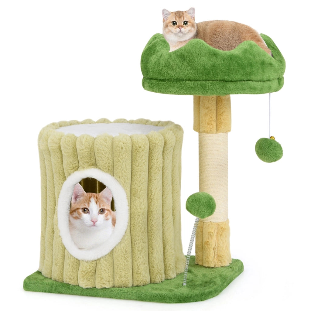 Albero per gatti con piattaforma imbottita e grande condo, Torre piccola moderna per gatti con pali in sisal-Alberi Tiragraffi