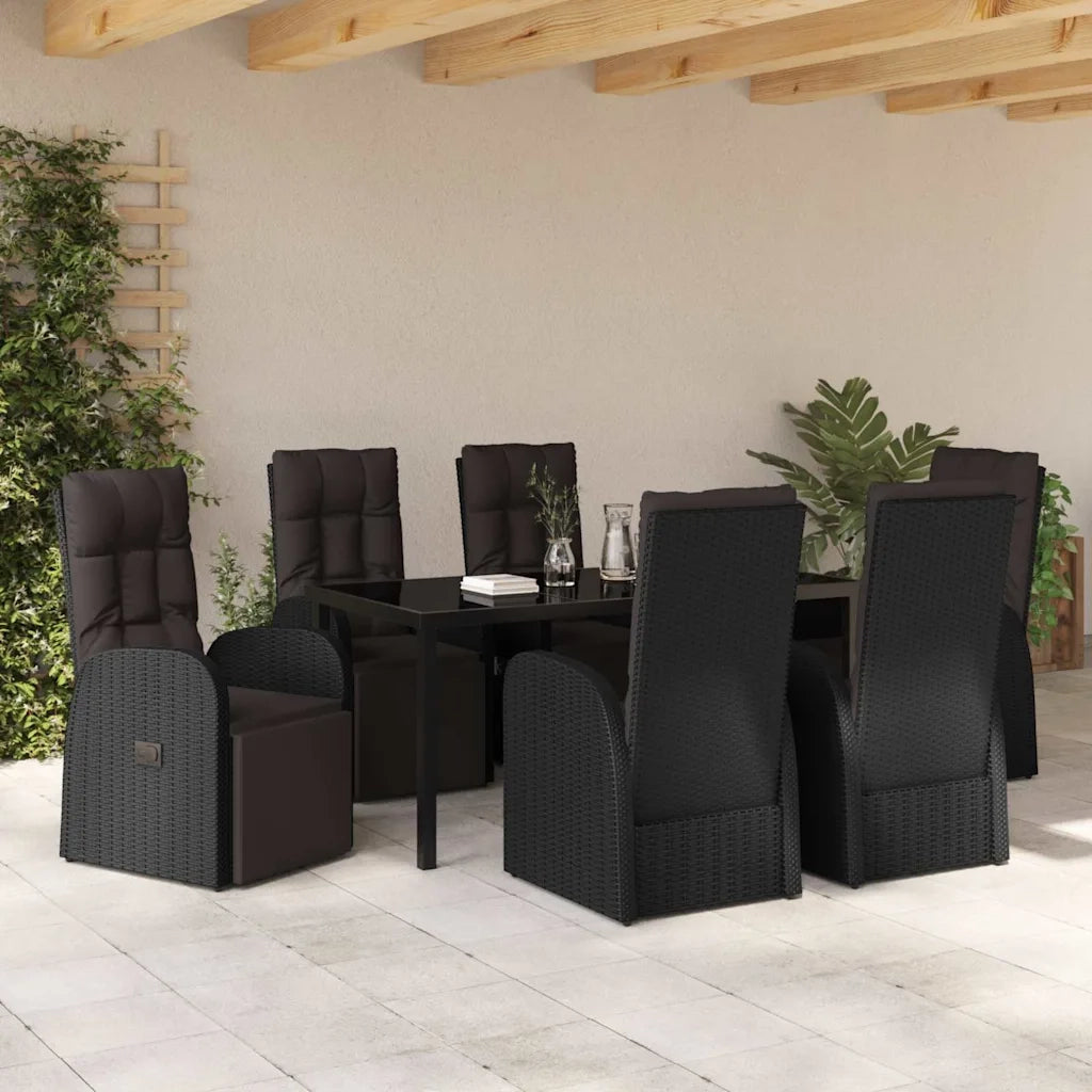 Set da Pranzo per Giardino con cuscino 7 pcs Nero polyrattan