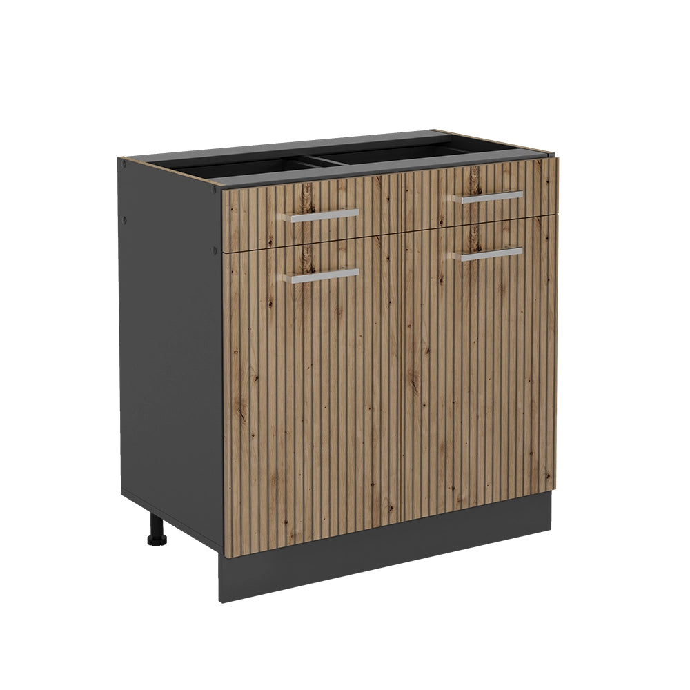 Mobiletto base per cucina R-Line Rovere artigianale/Antracite 80 cm senza piano di lavoro Vicco