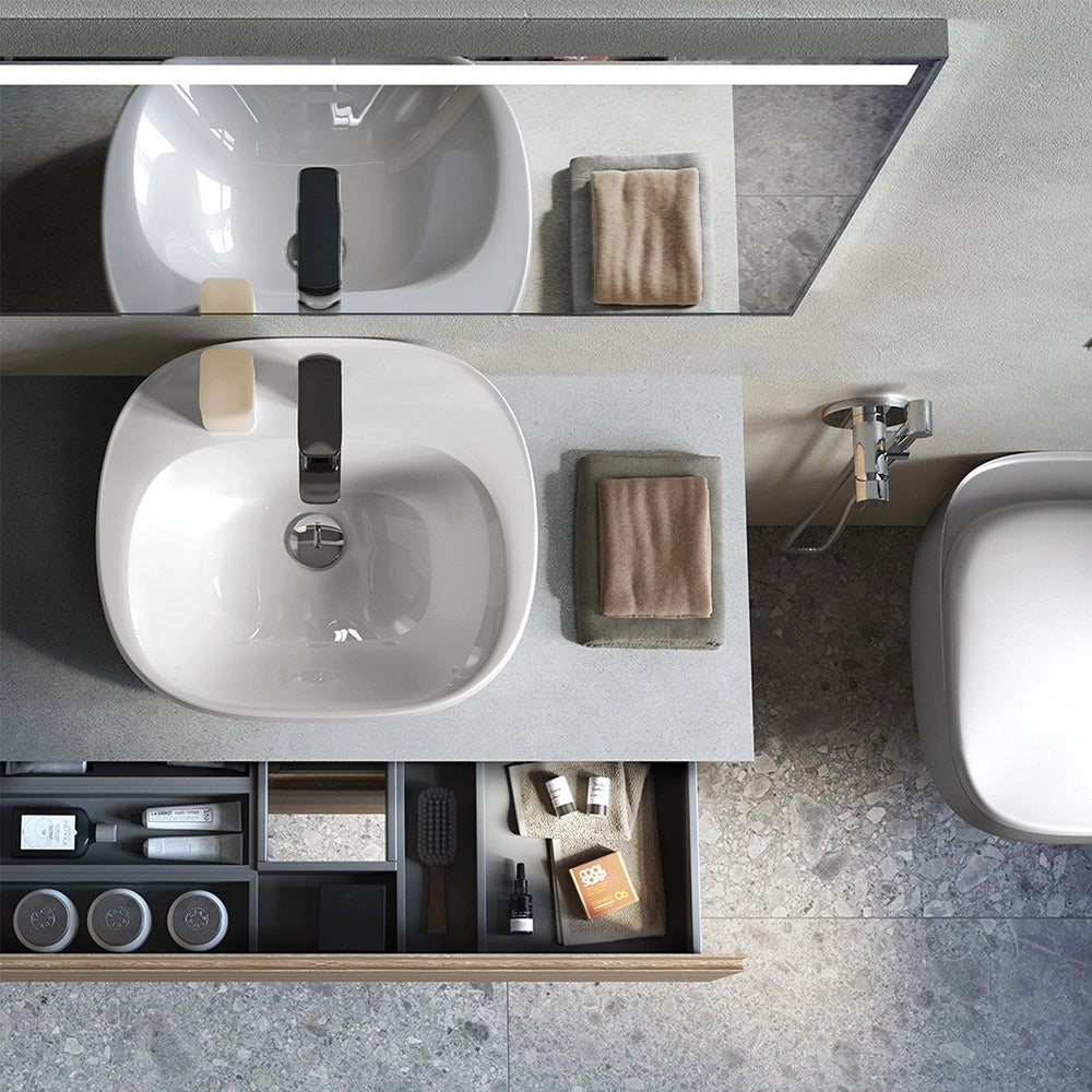 Lavabo ovale 50 cm d’appoggio bianco in ceramica Rak Illusion
