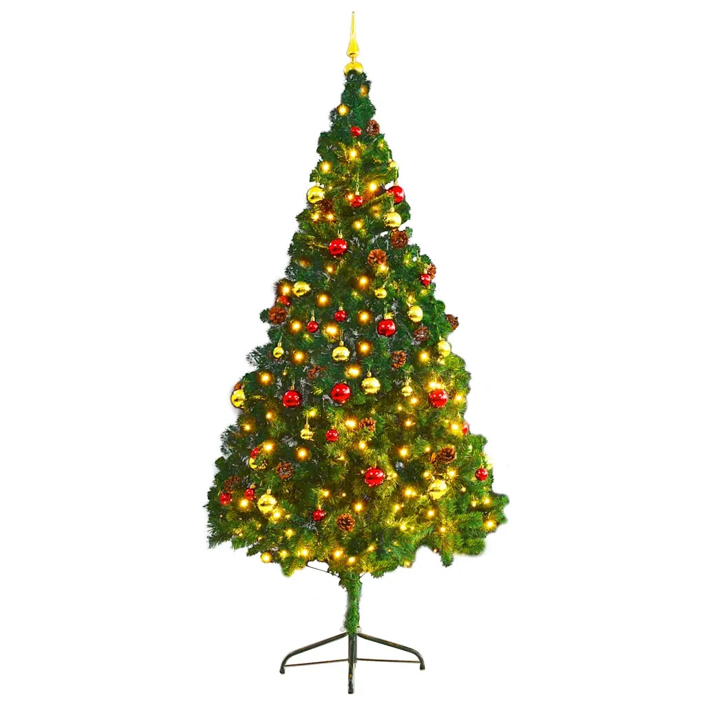 Albero di Natale Preilluminato con Palline Verde 210 cm 321501