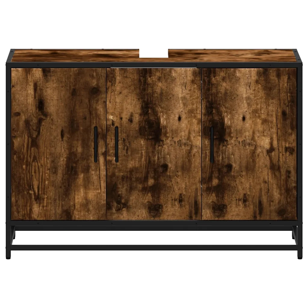 Mobile Lavabo Bagno-Armadietto da bagno Rovere Fumo 90x33x60 cm Legno Multistrato