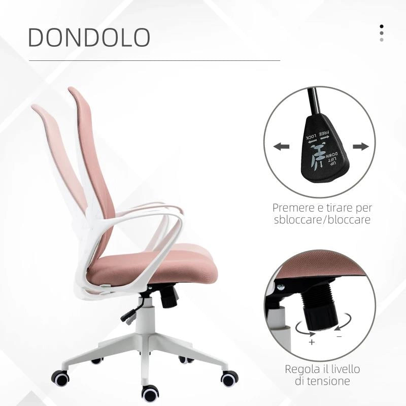 SEDIA DA UFFICIO ERGONOMICA E IMBOTTITA CON ALTEZZA REGOLABILE E DONDOLO, 62X56X110-119.5 CM, ROSA