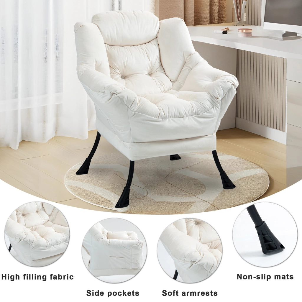 Fauteuil relax in metallo con supporto per il collo e montaggio rapido, fodera sfoderabile bianco sporco
