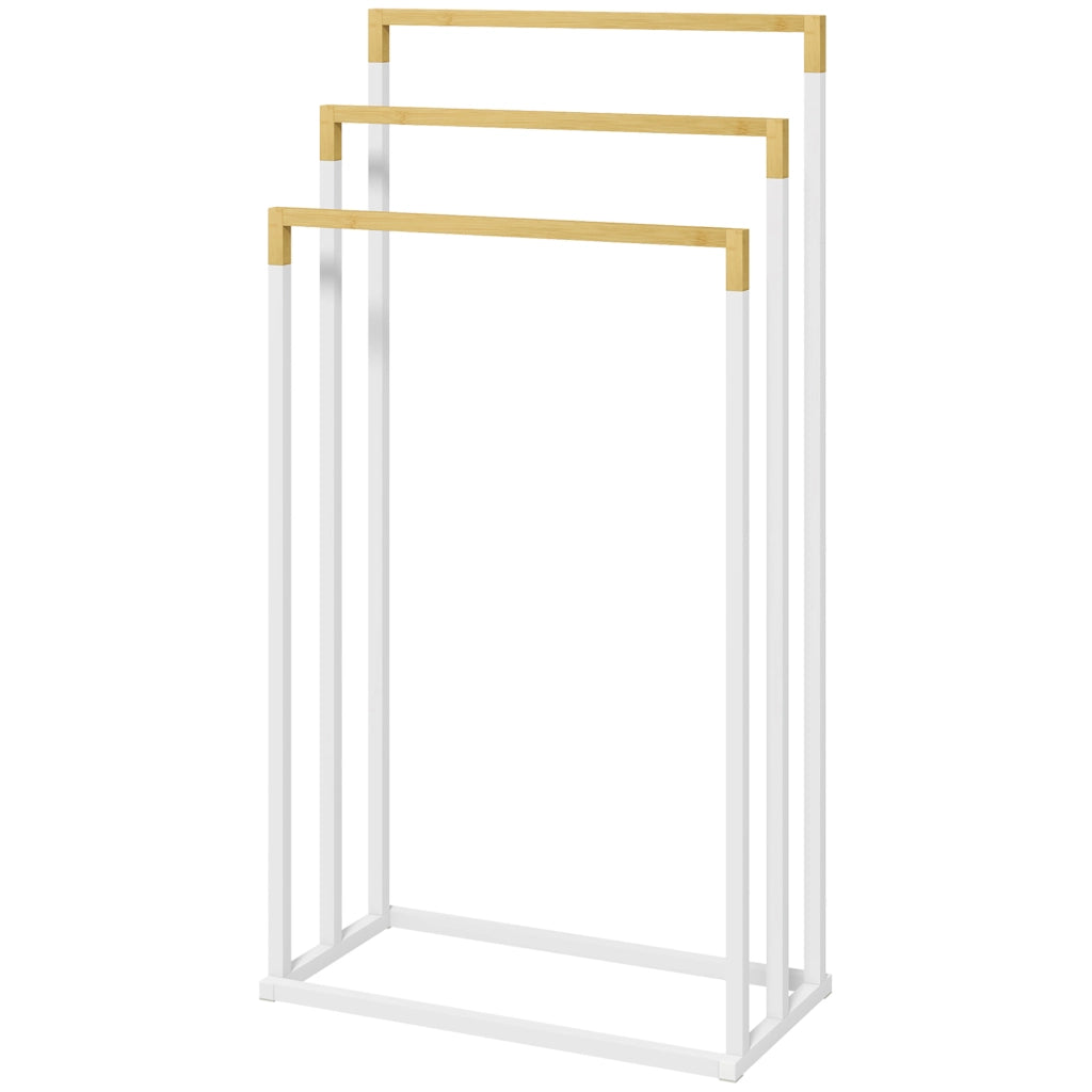 Portasciugamani Autoportante 3 Sbarre Bamb¨´ Acciaio ¨C Xylo ¨C Bianco Legno 45x22.5x86cm