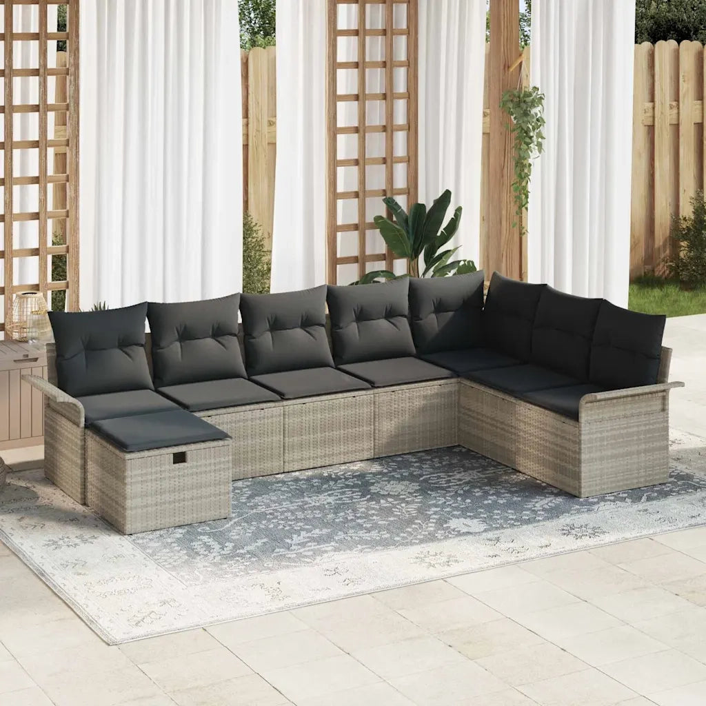 Set Divano da Giardino 8 pcs Grigio chiaro polyrattan