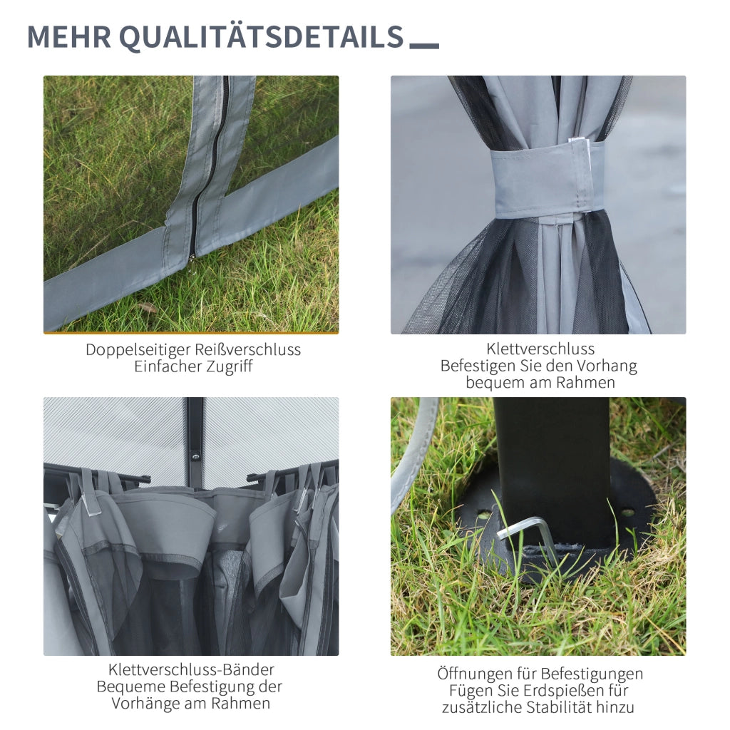 Gazebo con tetto in policarbonato e tende con zanzariera ¨C Zephmum ¨C Grigio scuro 300x300 cm