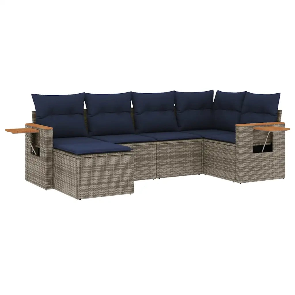 Set Divani da Giardino 6 pz con Cuscini Grigio in Polyrattan