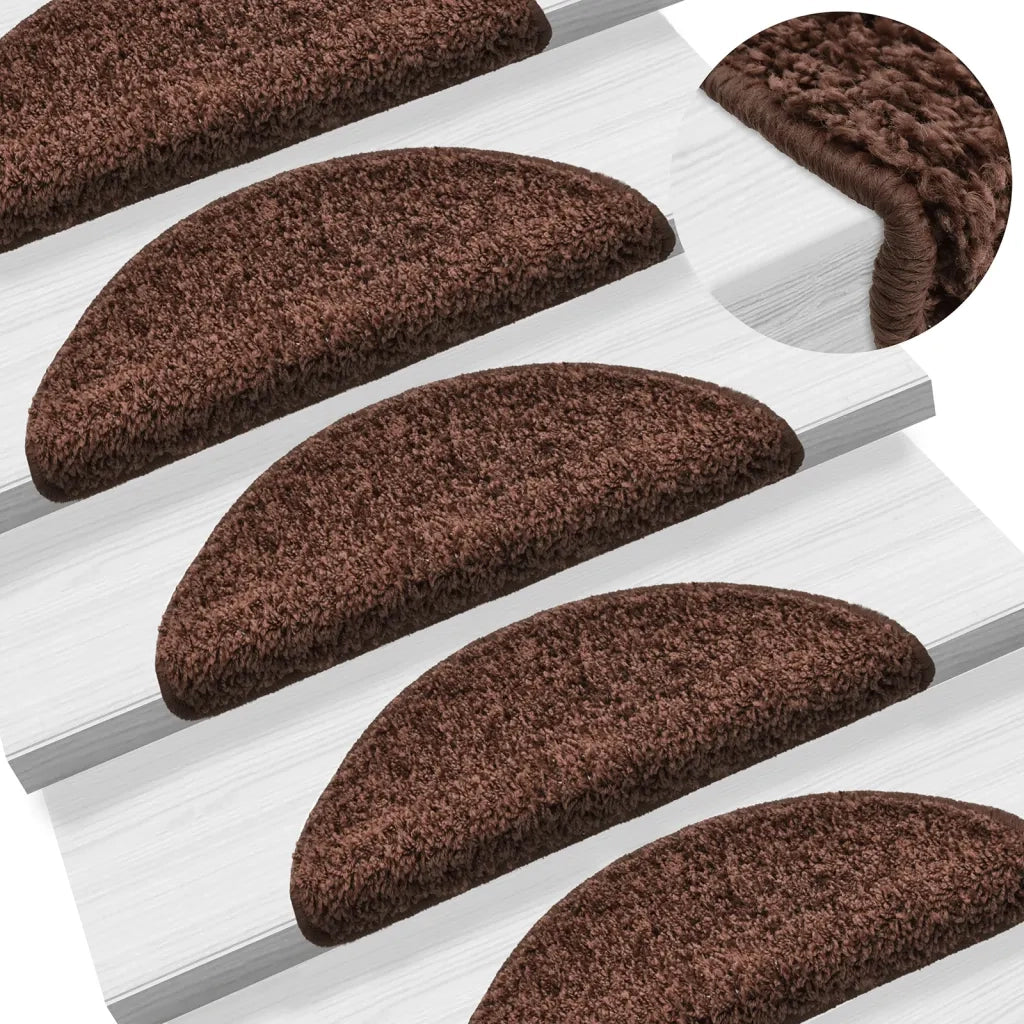 Tappetini per scale 10 pz 56x17x3 cm Marrone Semicircolari 149789