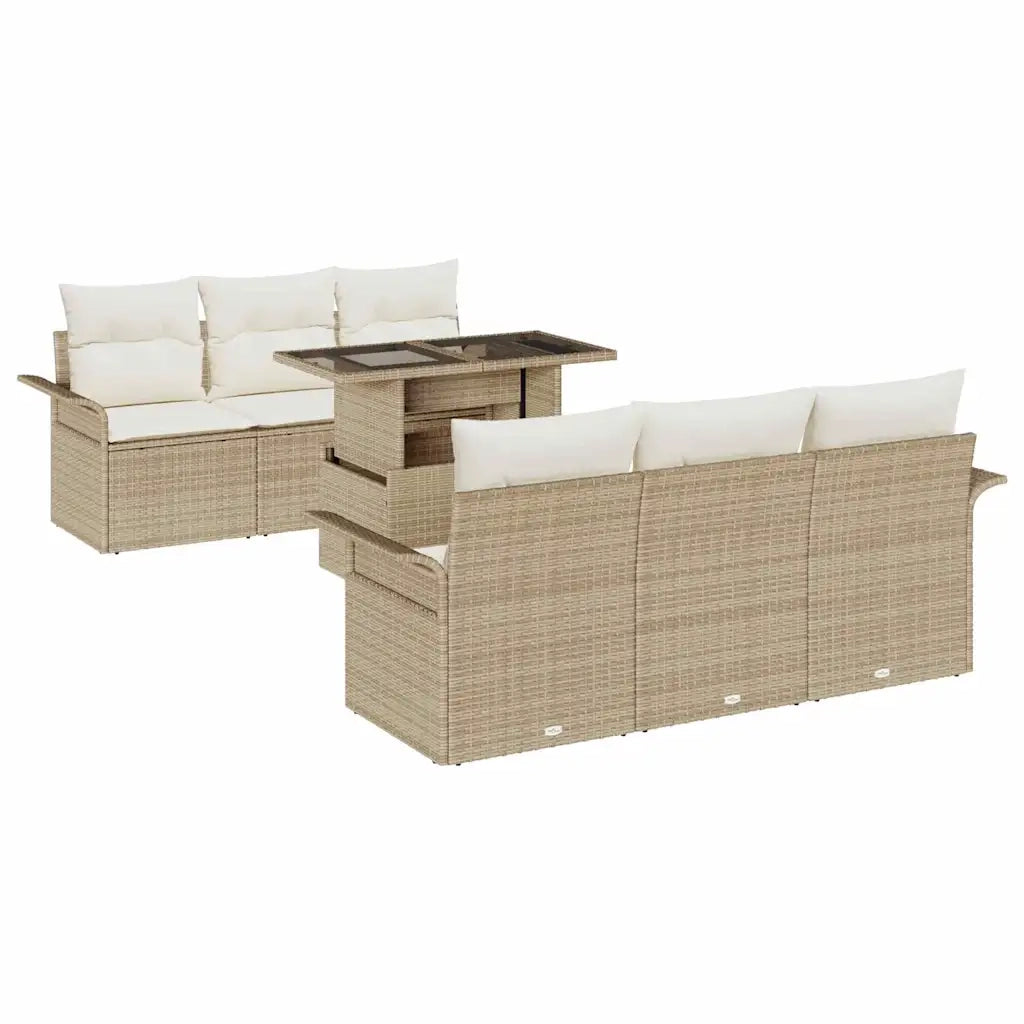 Set Divano da Giardino con cuscino 7 pcs Beige Poly Rattan 3356944