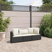 Set Divani da Giardino 3 pz con Cuscini in Polyrattan Nero