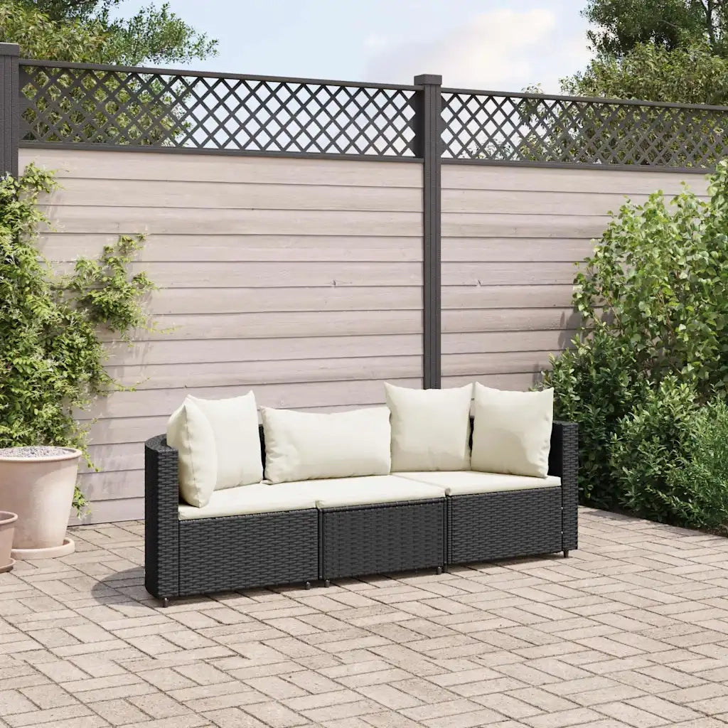 Set Divani da Giardino 3 pz con Cuscini in Polyrattan Nero