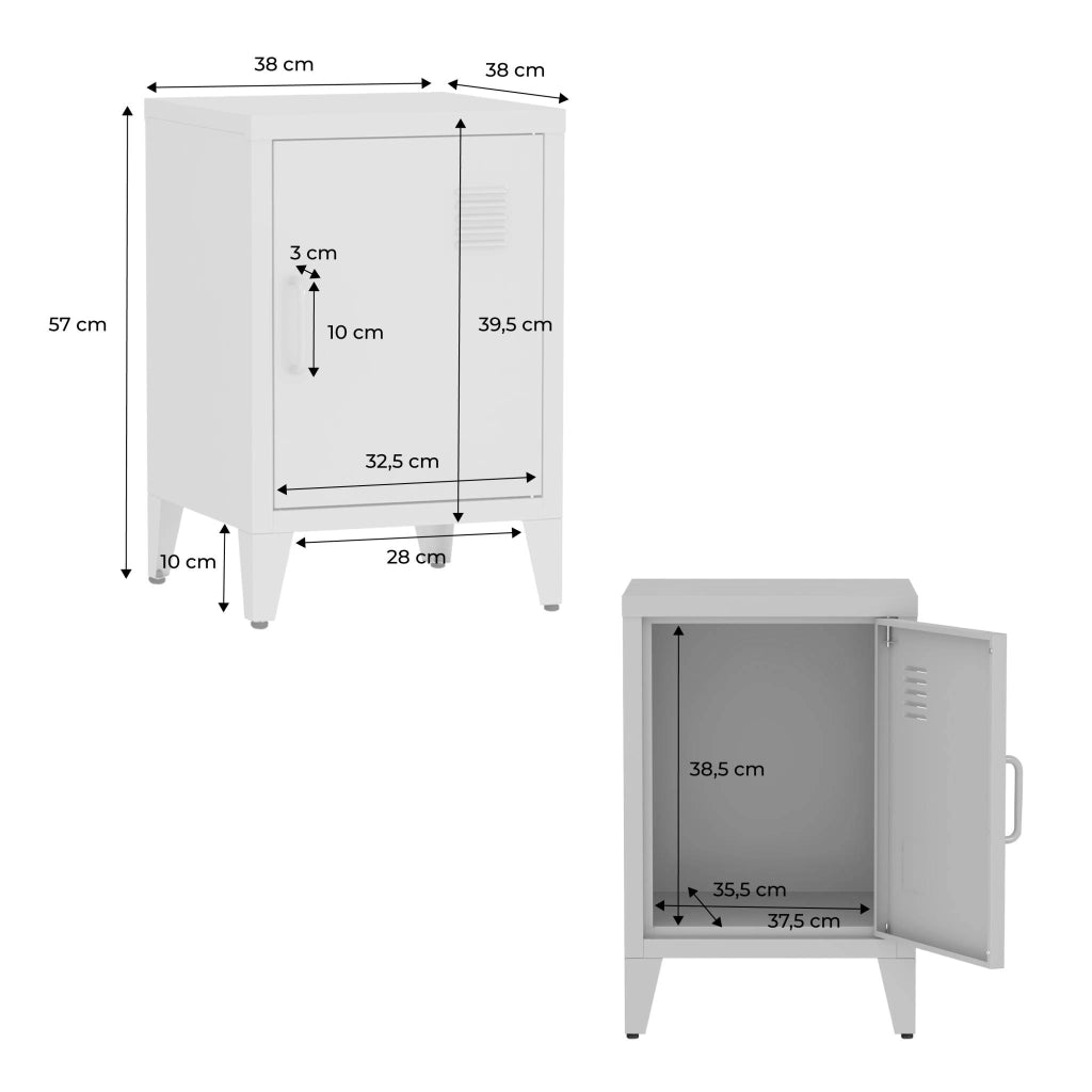 Set 2 comodini industriali, 1 anta, blu